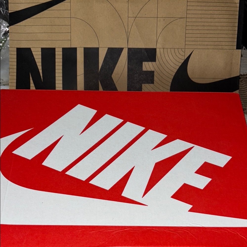 Empty Nike Red and White Shoe Box & Brown Bag